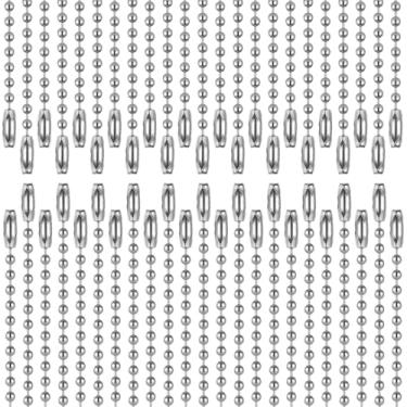 Imagem de 200 peças de corrente de esferas de contas de aço inoxidável 2,4 mm Correntes de contas de bola de identificação de cachorro corrente de etiqueta de cachorro corrente de 59,9 cm chaveiro correntes com