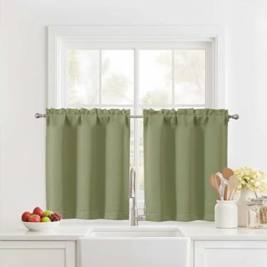 Imagem de Ebesto Cortinas curtas verde-sálvia 61 cm de comprimento, 2 painéis, cortinas de janela de cozinha com isolamento térmico sobre a pia, cortinas de café com bolso de haste de meia janela para armário