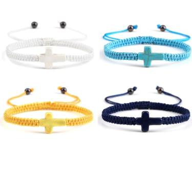 Imagem de DATOA Pulseira de corda tecida feita à mão trançada vermelha turquesa cruz pulseira ajustável oração pulseira de proteção de pulso para mulheres homens joias presente, adjustable, Nylon, Sem Pedra