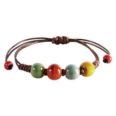 Imagem de MINACHI Pulseira com cordão ajustável com contas de cerâmica boêmia, hippie boho, joia de verão, presente para mulheres, Adjustable, Cerâmica, Sem Pedra Preciosa