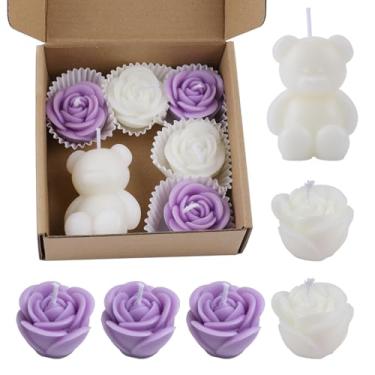 Imagem de 6 peças de lembrancinhas de chá de bebê para convidados, faça você mesmo, velas flutuantes, lembrancinhas de festa, velas perfumadas de tealight de gênero, presentes de devolução (urso-branco)