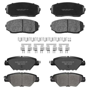 Imagem de YxpBrake Kit de pastilhas de freio a disco dianteiro e traseiro de cerâmica com ferragens adequadas para Mazda CX9 CX-9 2016 2017 2018 2019 2020 2021 2022