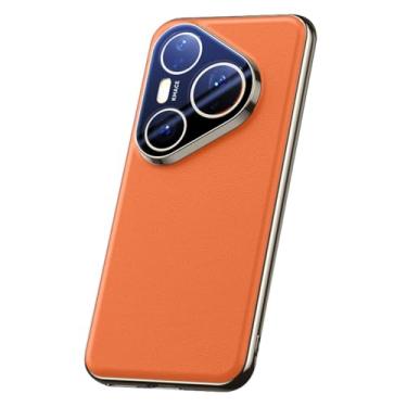 Imagem de LTLMYDAM Capa de revestimento para Huawei Pura 80 Ultra/80 Pro/80Pro+/80, capa magnética de couro genuíno, fina, luxuosa, forro de fibra, proteção de lente, laranja, 80