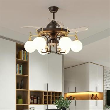 Imagem de Ventilador de teto LED moderno e discreto, luxuoso para sala de estar, restaurante, quarto, escritório, casa de campo ou hotel, com controle remoto (6 lâmpadas, 1 unidade).