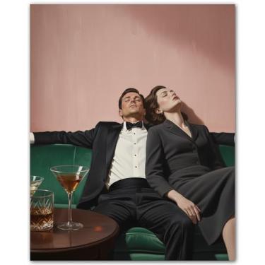 Imagem de ZUKIY Duo de arte retrô casal bêbado - Arte de parede de coquetel vintage - Decoração de bar para homens - pôsteres divertidos para academia de escritório em casa - Impressões de arte eclética para