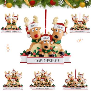Imagem de Enfeites de Natal personalizados de rena 2024, enfeites de família de alce de resina DIY com nome personalizado, decorações de árvore de Natal, enfeites de Natal personalizados em 3D (família de 3)