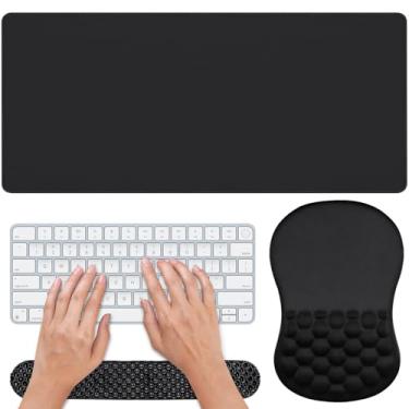 Imagem de Conjunto de mouse pad ergonômico 3 em 1 com descanso de pulso, apoio de pulso para teclado, almofada de mesa antiderrapante, suporte respirável de espuma viscoelástica para digitação prolongada e uso