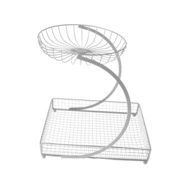 Imagem de AFXGUSD Fruteira, Cesta de Legumes em Arame de Ferro com Várias Camadas, Recipiente para Lanches com Design Arejado E Estrutura Estável para, Sala de, Branco 2 camadas, Tamanho real