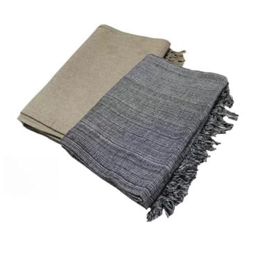 Imagem de Conjunto de mantas extragrandes para sofá (2 peças), dimensões 300 x 180 cm, material de algodão puro, com finalidades decorativas e protetoras. (Areia + Preto Mesclado)