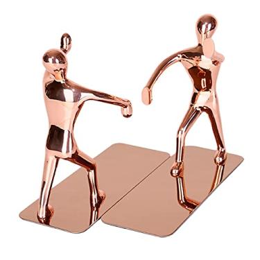 Imagem de Classificadores de arquivos 2 peças Metal Art Bookend Kungfu Man Book End Holder Desktop Book Stand for Home Office School (Cor: Preto) (ouro rosa)