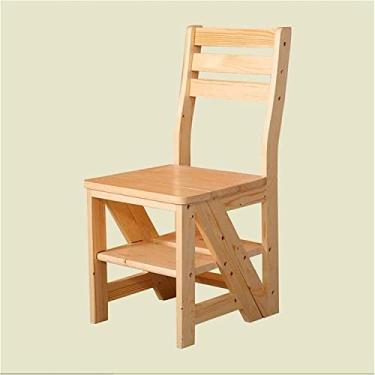 Imagem de Banqueta dobrável para escada, cadeira de madeira maciça, escada, escada de uso duplo, banco de madeira, suporte de armazenamento para cadeira multiuso, banco de degrau