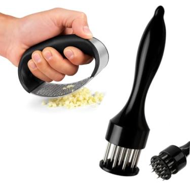 Imagem de Kit de Cozinha 2 Peças Premium – Triturador de Alho + Amaciador de Carne em Aço Inox, Eficiência e Durabilidade na Cozinha (Kit C/ 2 Peças)