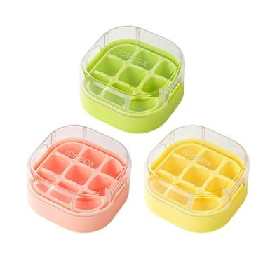Imagem de Bandejas de bloco de gelo para freezer, conjunto de 3 bandejas de bloco de gelo com tampa | Moldes empilháveis para fazer cubos, sem toque, design de liberação fácil, utensílios de cozinha para