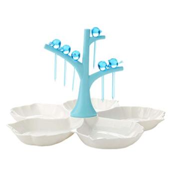 Imagem de Travessas de servir para aperitivos, divisórias, placas, 4 bandejas seccionais com palitos de alimentos, frutas, salgados, nozes, sobremesas, condimentos, pratos, pratos de jantar (cor: azul-celeste)