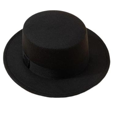 Imagem de Chapéu gótico steampunk para mulheres, top plano de lã vintage para cosplay e moda de inverno, Preto, P