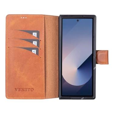 Imagem de Venito Capa Trieste para Samsung Galaxy Z Fold 6, capa carteira de couro premium feita à mão [bloqueio RFID] com suporte para cartão, capa protetora para celular, marrom antigo