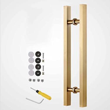 Imagem de Kit de ferragens de porta de celeiro inoxidável, maçaneta de porta de entrada dupla face quadrada em forma de H, puxador de porta push pull para entrada de vidro de chuveiro interior exterior (ouro
