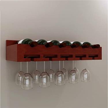 Imagem de Prateleira de parede Cremalheira criativa de madeira maciça para copos de vinho, rack de vinho de cabeça para baixo, rack de armazenamento de parede que pode suportar 15 kg de decoração de casa