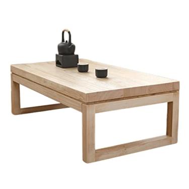 Imagem de Mesa de chá de tatami, mesas de café, mesa de centro de madeira maciça, mesa de centro com janela de sacada, mesa de café Zen, pequena mesa de chá, tatami japonês, mesa baixa para café da manhã na