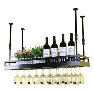 Imagem de Prateleiras de vinho industriais de metal rústico pendurado suporte de taça de vinho prateleiras de bar flutuantes de ferro suporte de copos vintage decoração de casa prateleira de garrafa de