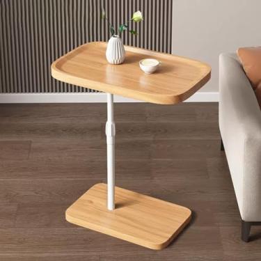 Imagem de Mesa de canto moderna ajustável em forma de C para sala de estar/quarto, bandeja de TV, mesa que desliza sob o sofá, cor de madeira, tamanho do sulco (sulco de cor de madeira)