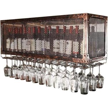 Imagem de Suportes de vinho montados na parede suporte de vinho pendurado estilo vintage bar suporte de garrafa de vinho suportes de cálice rack de copos grade armário de vinho prateleiras de vinho suporte de