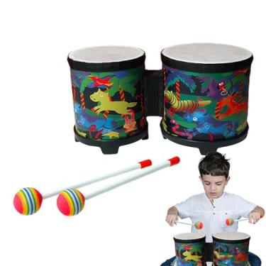 Imagem de Bongo Drums Adultos,Bongo Drum | Conjunto de bateria infantil instrumento de percussão brinquedo musical,Conjunto de bateria infantil, instrumentos musicais de feitos à mão com 2 baquetas coloridas, p
