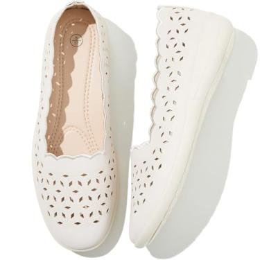 Imagem de Shupua Sapatilhas Femininas Elegantes E Confortáveis, Sapatilhas De Balé Femininas Casuais, Pretas, Bico Redondo, Sapatos Femininos Sem Cadarço, Couro Sintético, Verão, Com Ilhós De Diamante (Bege.