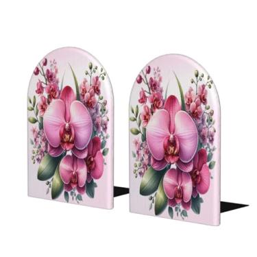 Imagem de Flores rosa bonito grande suporte de livros de madeira decorativo antiderrapante resistente terminais de livros para escritório mesa de escritório casa biblioteca escola estudo decoração divisórias de