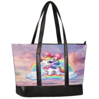 Imagem de Bolsa de lona para laptop feminina céu unicórnio fofa 15,6 polegadas grande capacidade bolsa de mão leve casual bolsa de ombro para negócios, escritório, trabalho, viagem, escola, faculdade, fim de