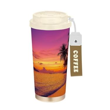 Imagem de Blueangle Caneca de café térmica tropical para viagem - copo de aço inoxidável à prova de vazamento e derramamento para acampamento e ar livre, garrafa de água reutilizável de 500 ml com tampa (120)