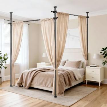 Imagem de AJAZZ Divisor de sala sem perfuração para varão de cortina divisor de parede para separação de cômodos, (H) 43-120 × (L) 183-508 cm ajustável, separador de espaço de divisória resistente suporte de