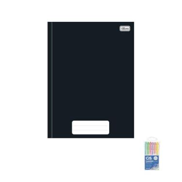 Imagem de Kit Caderno Brochura Capa Dura Tilibra Preto 80 Folhas + Marca Texto Lumini Pastel 06 Cores