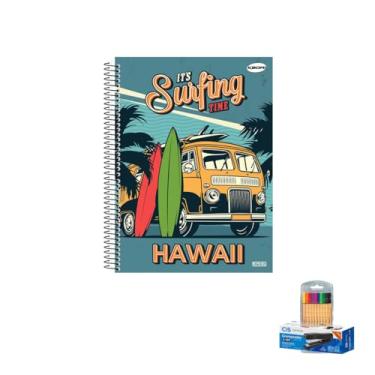 Imagem de Kit Caderno Masculinos 1 Matéria Capa Dura com 96 Folhas + Caneta Point 88 + Grampeador Metallic