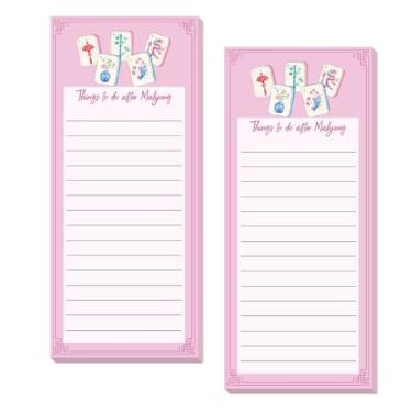 Imagem de FYSUIMU Bloco de notas magnético mahjong, 2 peças, lista de compras, bloco de notas fofo rosa Mahjong, bloco de papel para decoração de cozinha e geladeira