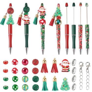 Imagem de Magibeads Kits de canetas esferográficas de plástico com contas de resina europeias, boneco de neve de Natal, árvore de Natal, para presentes de Natal, escritório, material escolar