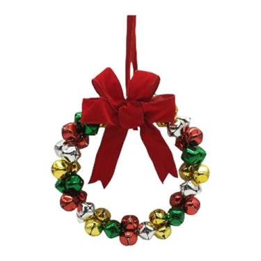 Imagem de rockible Guirlanda de Natal pequena com sino e laço, ideal para porta de entrada externa ou interna, Style F