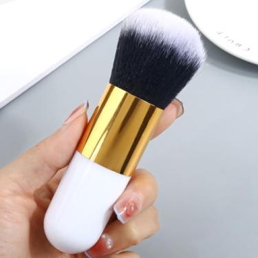 Imagem de 1 pincel de base, pincel de maquiagem gordinho, pó de viagem para maquiagem Kabuki, adequado para maquiagem líquida, creme ou pó (branco)