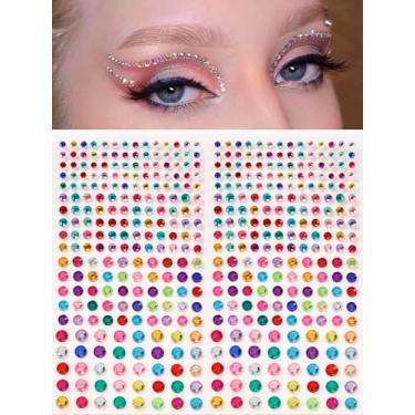 Imagem de 2 peças coloridas Y2K dopamina colorido facial strass redondo 3D multi grão imitação strass para olhos tatuagem temporária para rosto com decoração corporal