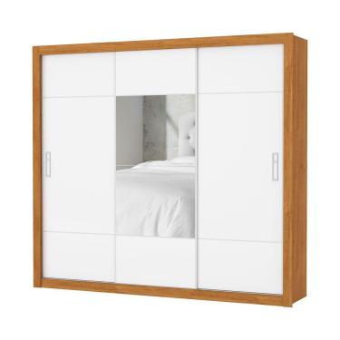 Imagem de Guarda Roupa Casal Lotse 3 Portas De Correr Com Espelho Carioca Moveis Cinamomo/neve
