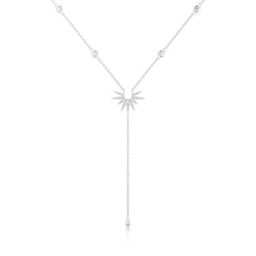 Imagem de Lariat Colar de prata para mulheres, colar longo da moda, colar delicado com pingente de ouro rosa/prata Y 14 k em forma de Y, colar com pingente de gota simples de zircônia cúbica, colar de estrela