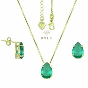 Imagem de Conjunto Folheado com Pedra em Forma de Gota Verde