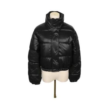 Imagem de Casaco Parka Feminino De Couro PU Preto Grosso E Quente, Jaqueta De In