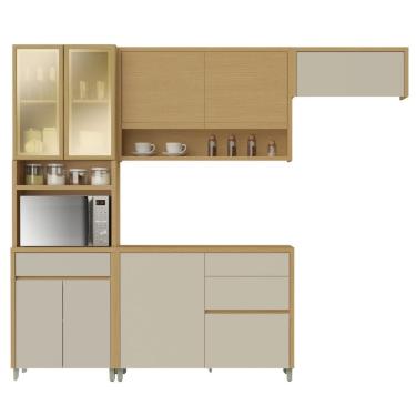 Imagem de Armário De Cozinha Completa 100% MDF 8 Portas 4 Gavetas Cléo Madeirado/Off White Nesher