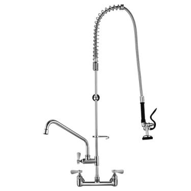 Imagem de APLWY Torneira de pia de cozinha comercial de 119 cm de altura com pulverizador pré-enxágue, torneira central de montagem na parede de 20 cm com pulverizador de mola e bico adicional de 30 cm para