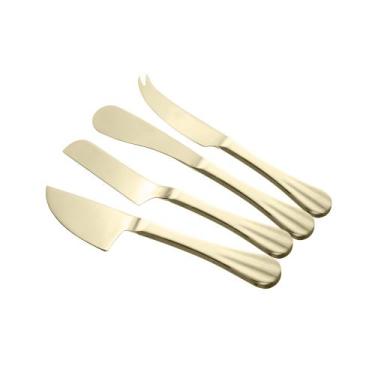 Imagem de Conjunto 4 Facas para Queijo de Aço Inox Dourada Gourmet - Lyor