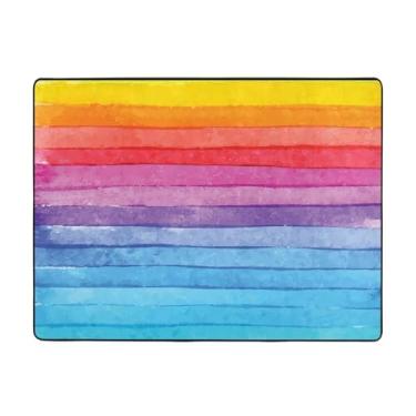 Imagem de ZERAOKE Tapete listrado colorido arco-íris 48 x 163 cm, lavável na máquina com suporte antiderrapante, tapetes macios para sala de estar, quarto, entrada, quarto de crianças, decoração de casa