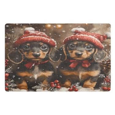 Imagem de STAYTOP Tapete de Natal para cães Red Hat para entrada externa 81 x 50 cm, tapete de boas-vindas ao ar livre/interno, tapetes de banho fofos, capacho frontal antiderrapante para entrada, pátio, áreas