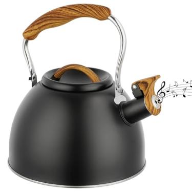 Imagem de Phyllia Chaleira de chá de 3 litros para fogão, bule de chá de aço inoxidável, chaleira de água de grau alimentício, com alça dobrável para café, chá, leite, água quente, chaleira - preta