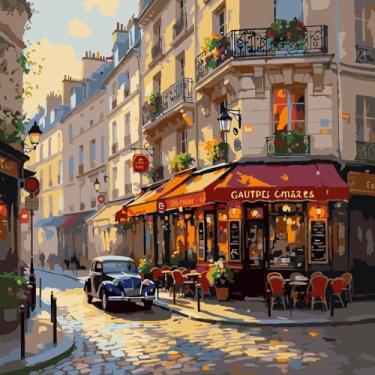 Imagem de Ekuxom Kit de pintura por números para adultos - Easy Street Cafe Kits de pintura por números em tela - Arte de tintas acrílicas para decoração de casa presente 40 x 40 cm